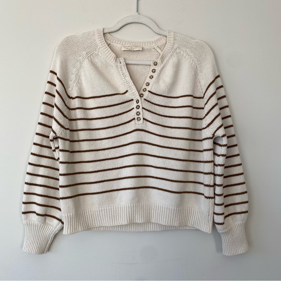 Sezane Leontine Jumper Sweater in Ecru Camel Stripe Size XS - Picture 2 of 13